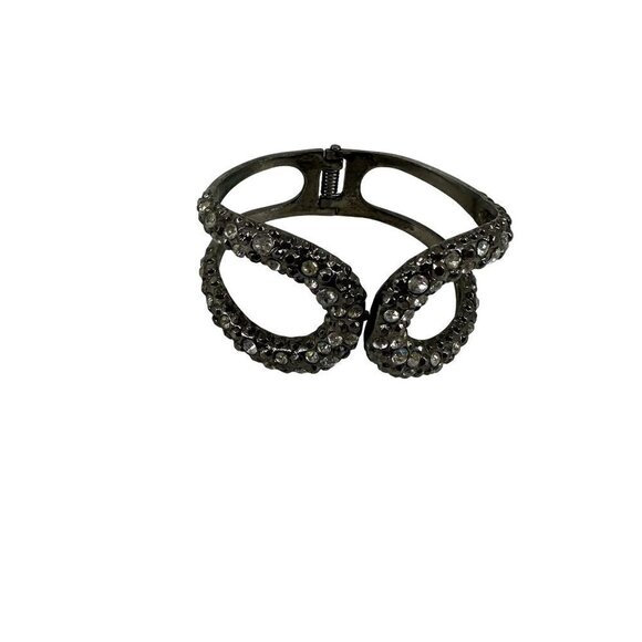 Silver Tone Hinged Bracelet with Rhinestones - Picture 1 of 6